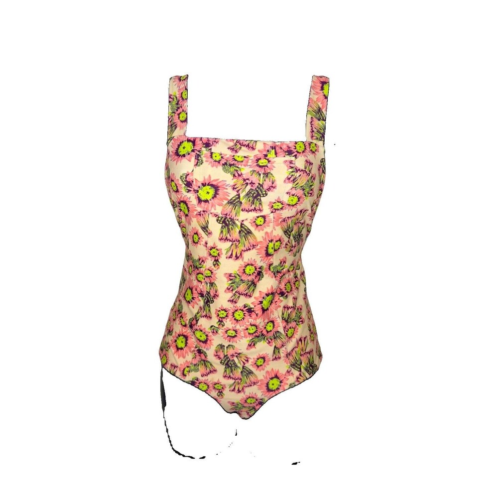 Tori Praver Floral One Piece Swimsuit Pink Tankini sz M